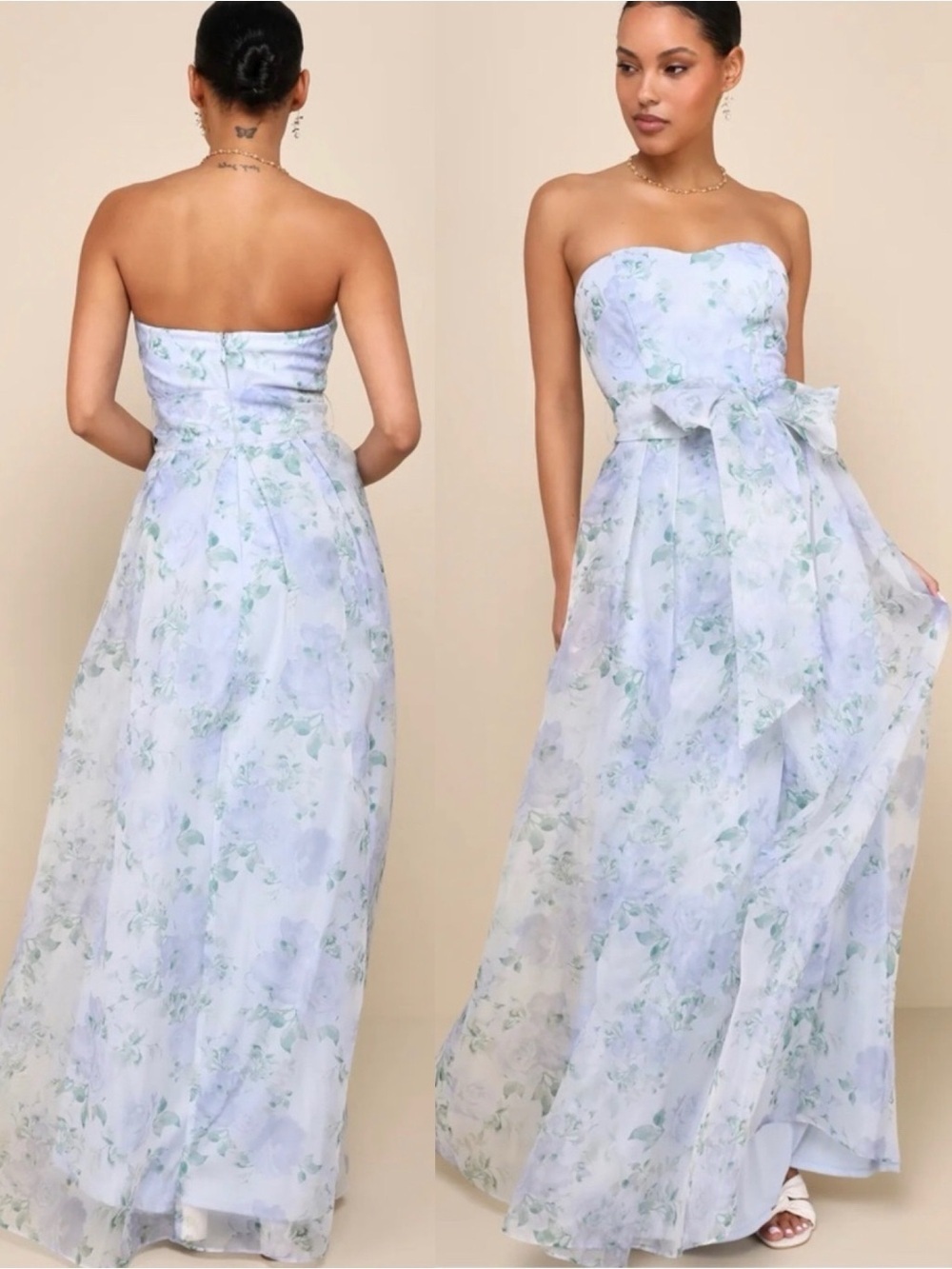 NWT Lulu’s Charming Sweetness Periwinkle Floral Organza Pleated Maxi Dress L XL - Picture 4 of 14